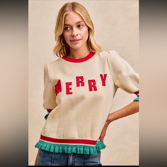 BiBi Cream and Red 'Merry' Sweater - Picture 3 of 4